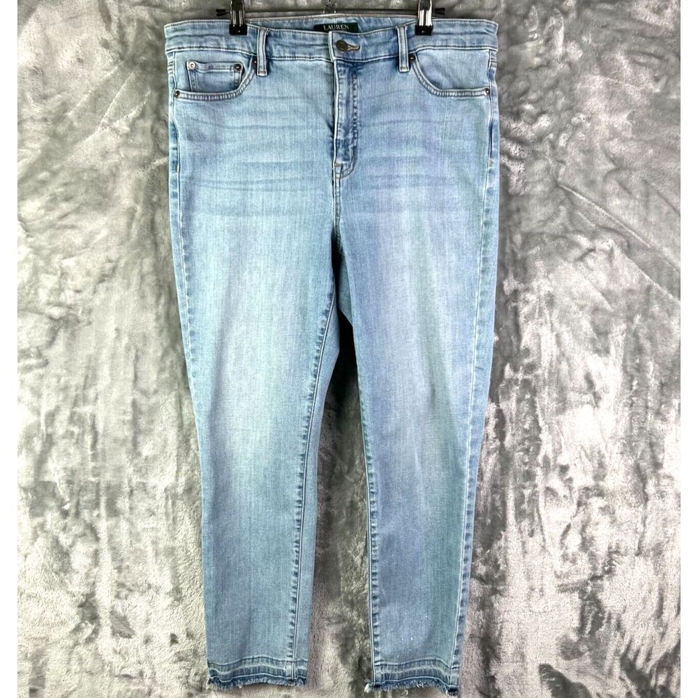 Lauren Ralph Lauren Premier Straight Cropped‎ Jean Size 14 Light Wash Raw Hem